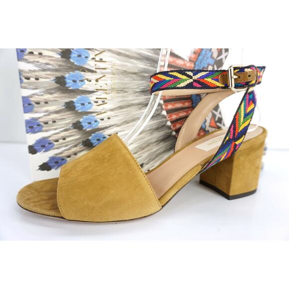 Valentino Chevron Block Heel Ankle Strap Suede Sandals SZ 38 $795 NIB Native - Picture 2 of 11